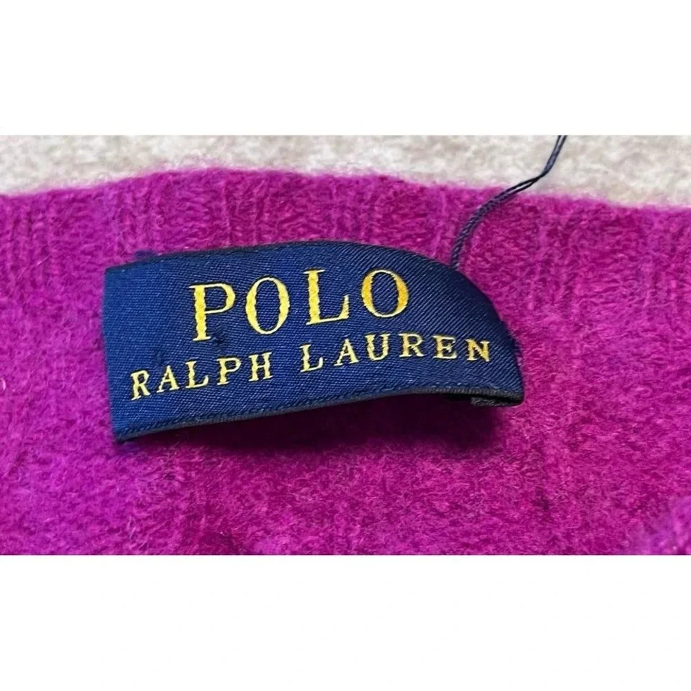 Polo Ralph Lauren Women's Cable Knit Sweater Purple Fuchsia Merino Wool Cashmere